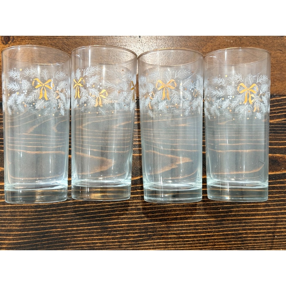Vintage Libbey Arby's Winter Gold Rimmed Glasses Set of 4
